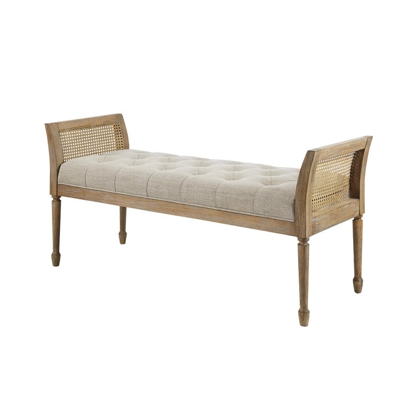 Reclaimed Natural Wood Finish Cane Armed Accent Bench - The Coral Palm LLC