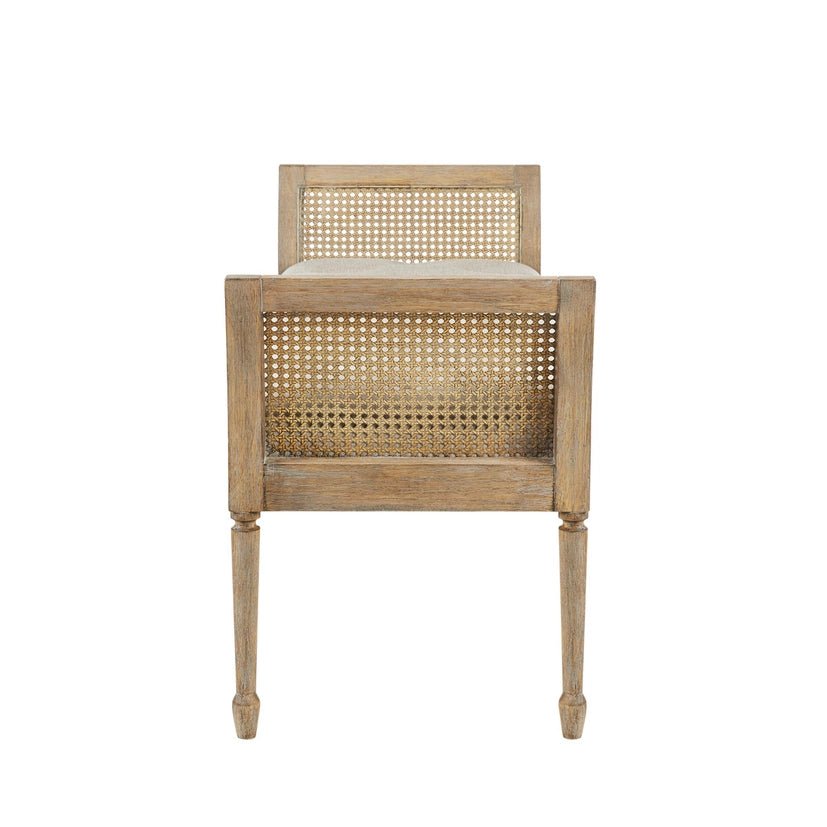 Reclaimed Natural Wood Finish Cane Armed Accent Bench - The Coral Palm LLC