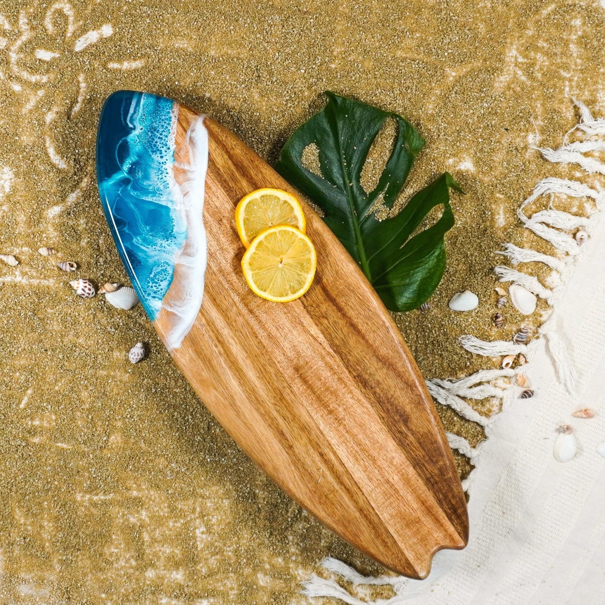Resin - Accented Surfboard Shaped Charcuterie Boards - The Coral Palm LLC