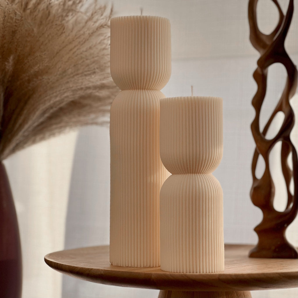Ribbed Hourglass Sculptural Pillar Candle - The Coral Palm LLC
