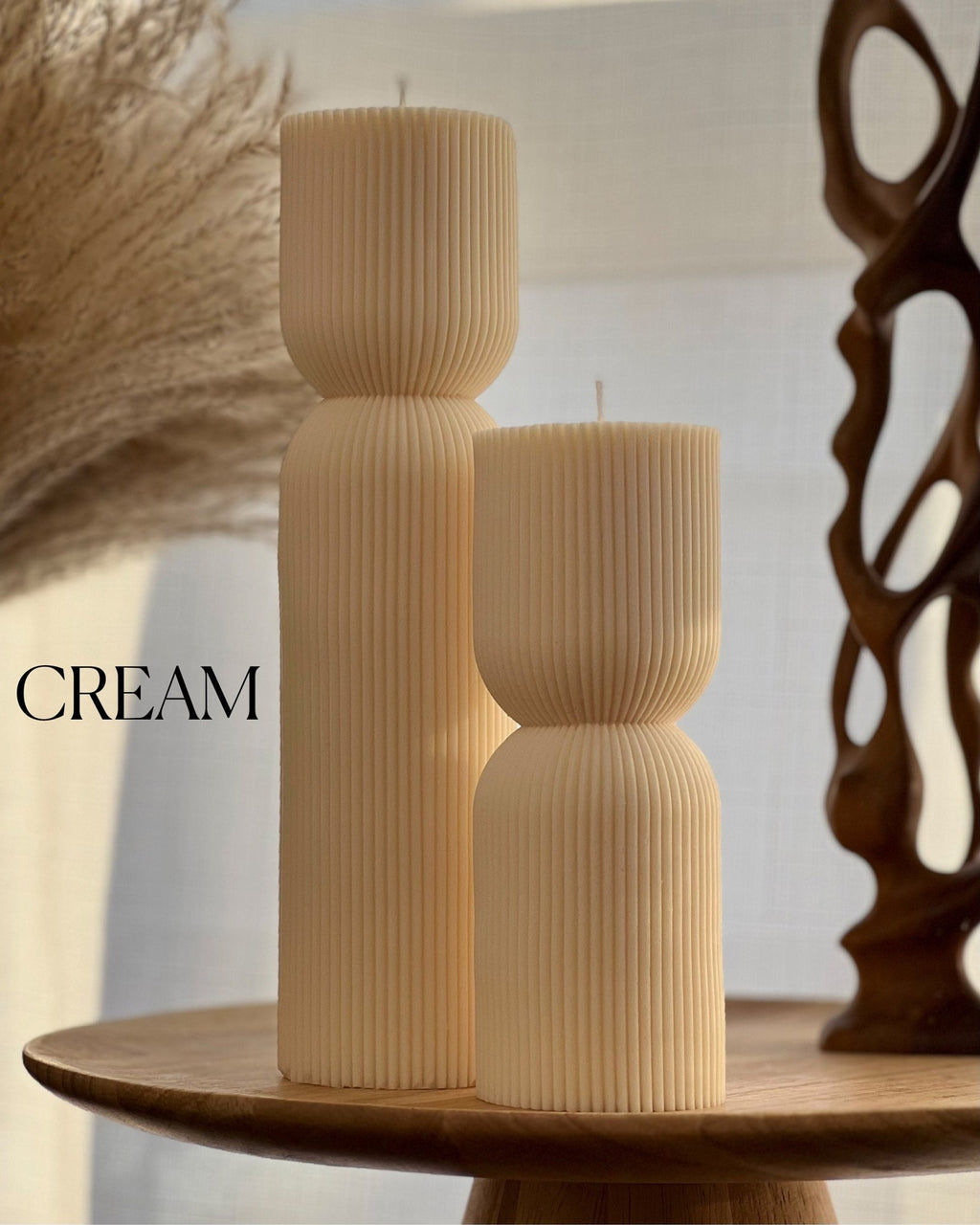 Ribbed Hourglass Sculptural Pillar Candle - The Coral Palm LLC