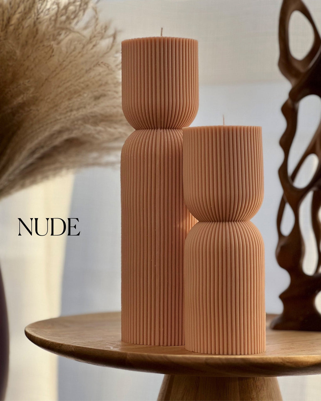 Ribbed Hourglass Sculptural Pillar Candle - The Coral Palm LLC