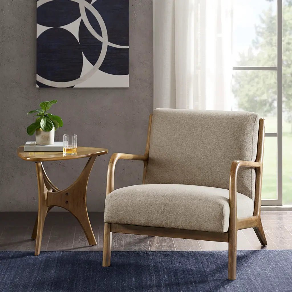 Scandinavian Elm Wood Taupe Lounge Chair - The Coral Palm LLC