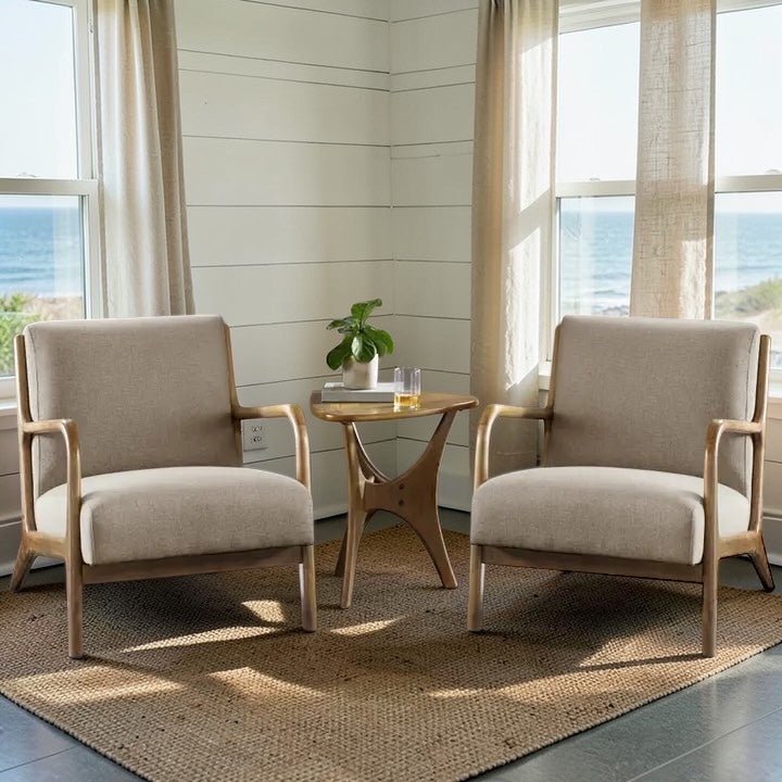 Scandinavian Elm Wood Taupe Lounge Chair - The Coral Palm LLC