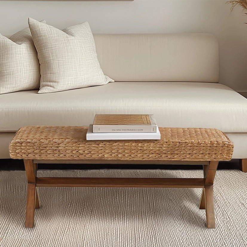 Seagrass Woven Farmhouse Rustic Boho Bench - The Coral Palm LLC