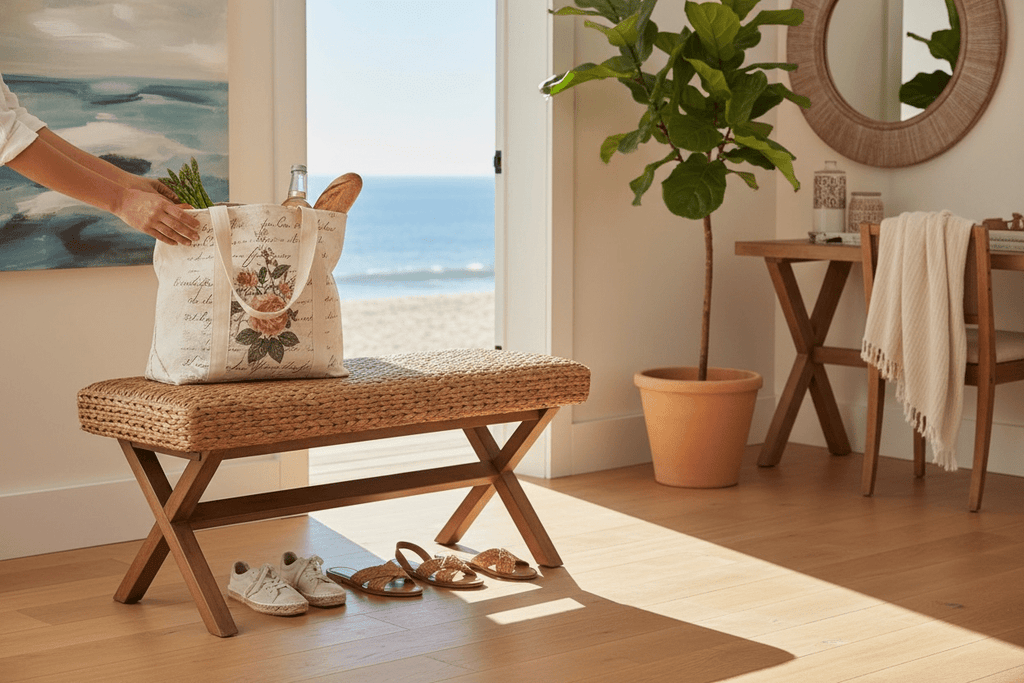 Seagrass Woven Farmhouse Rustic Boho Bench - The Coral Palm LLC