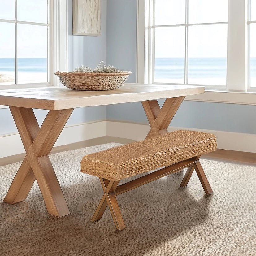 Seagrass Woven Farmhouse Rustic Boho Bench - The Coral Palm LLC