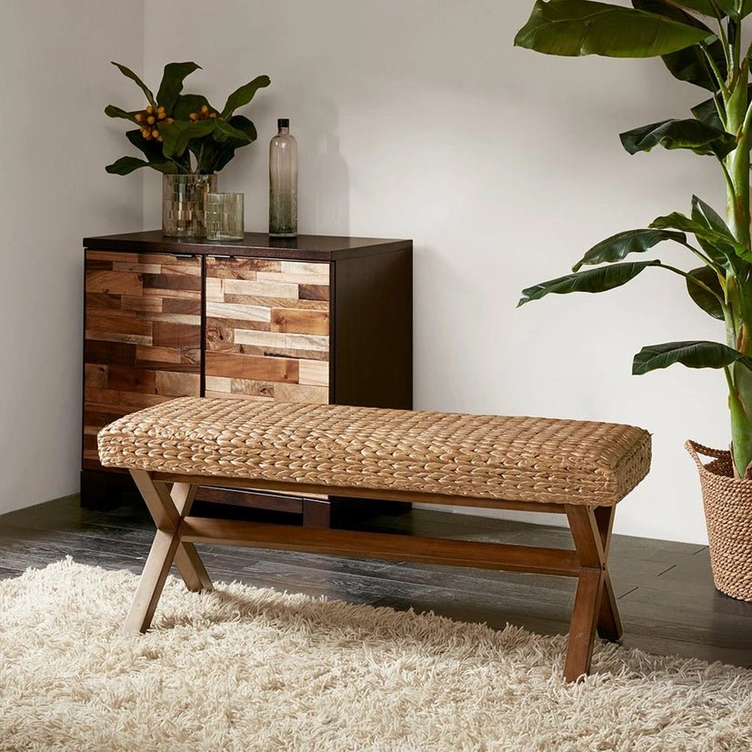 Seagrass Woven Farmhouse Rustic Boho Bench - The Coral Palm LLC