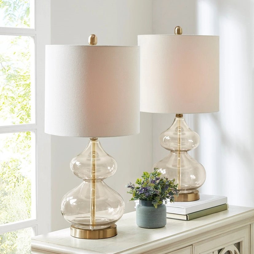 [Set of 2] Clear Glass Base Table Lamps, Gold Glass - The Coral Palm LLC