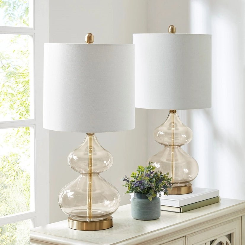 [Set of 2] Clear Glass Base Table Lamps, Gold Glass - The Coral Palm LLC