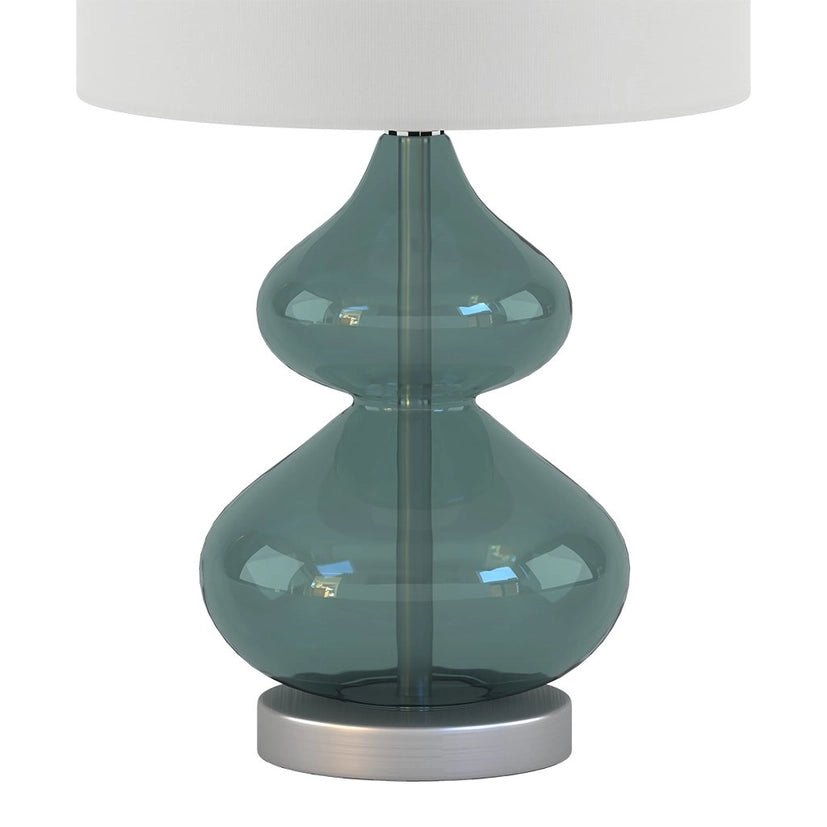 [Set of 2] Clear Glass Base Table Lamps, Teal Blue Glass - The Coral Palm LLC