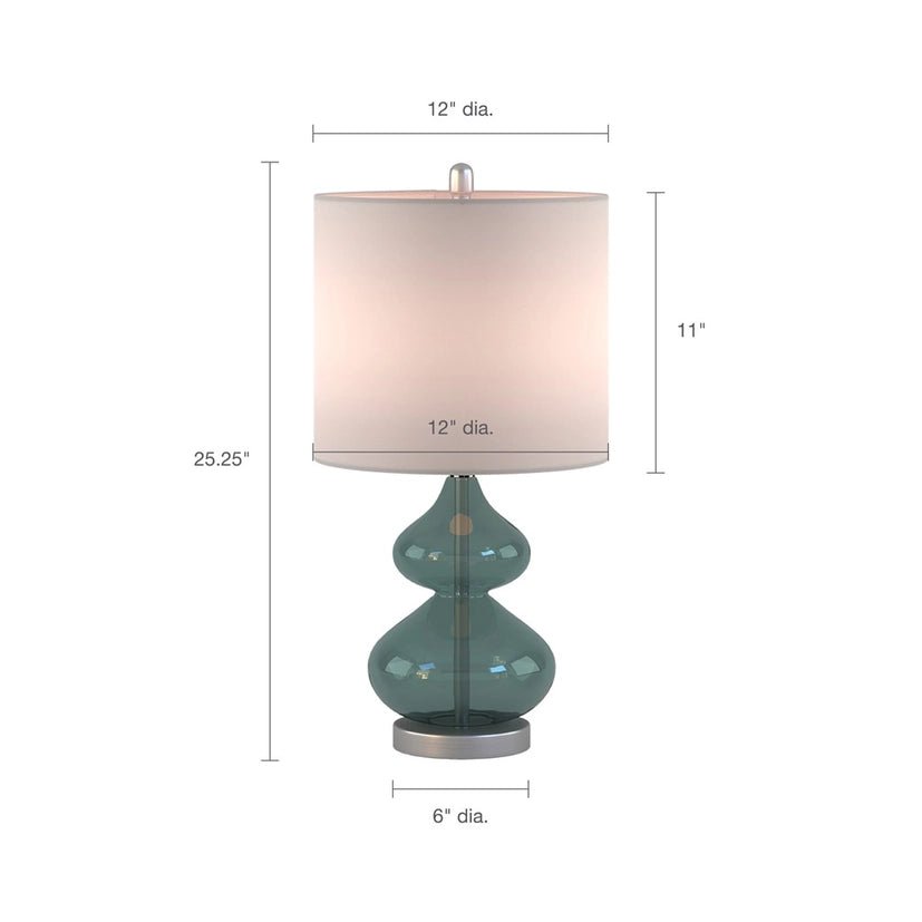 [Set of 2] Clear Glass Base Table Lamps, Teal Blue Glass - The Coral Palm LLC