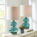 [Set of 2] Clear Glass Base Table Lamps, Teal Blue Glass - The Coral Palm LLC