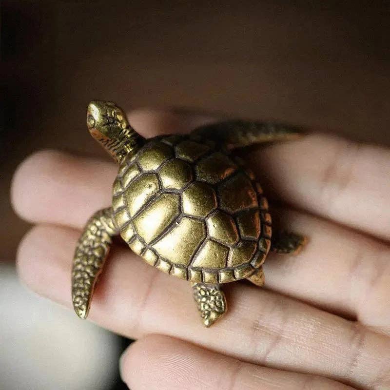 Small Brass Turtle | Antique Brass Figurine | Mini Figurine - The Coral Palm LLC