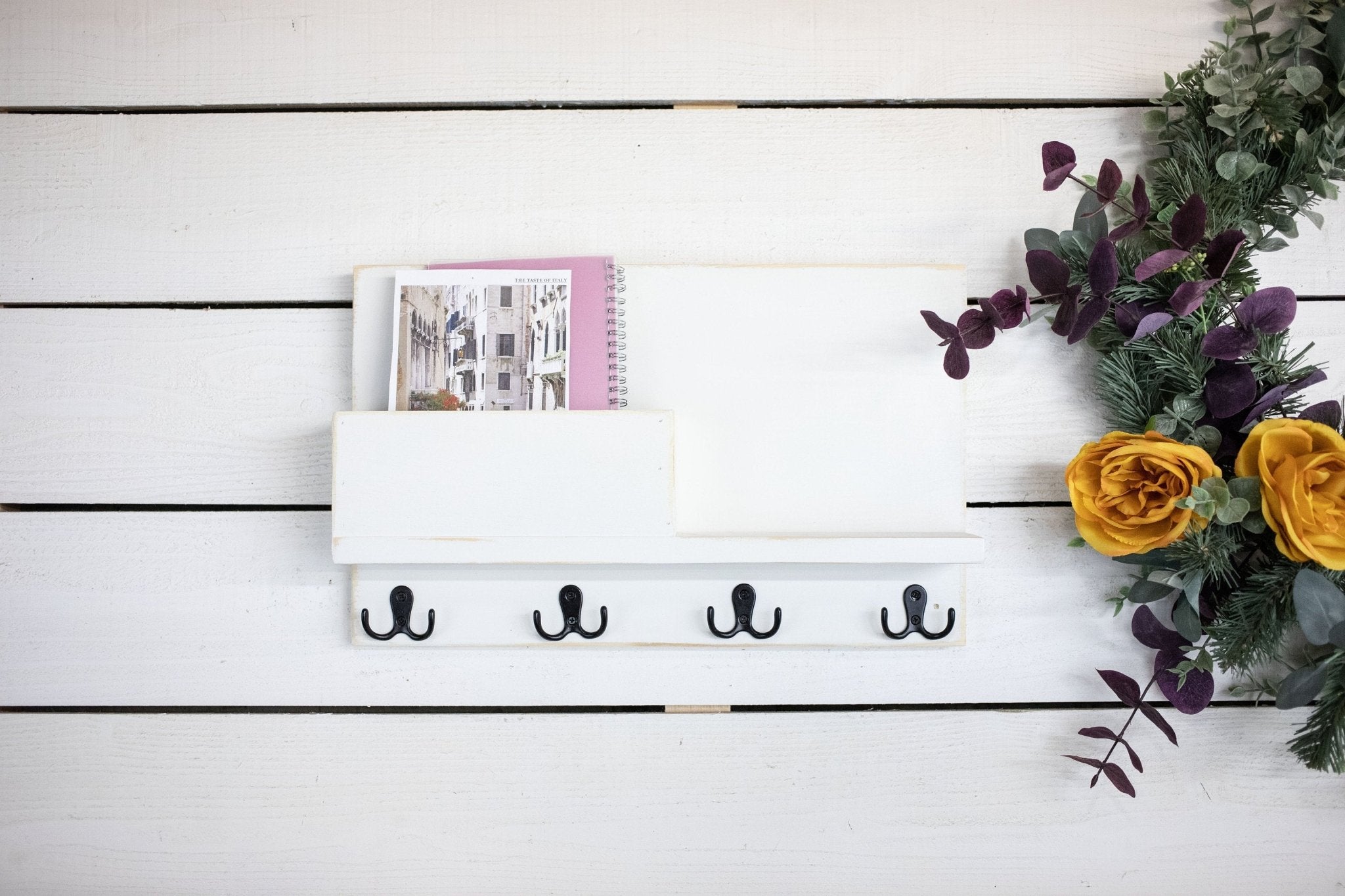 Solid Front Mail Holder with Shelf and Key Hooks. - The Coral Palm LLC