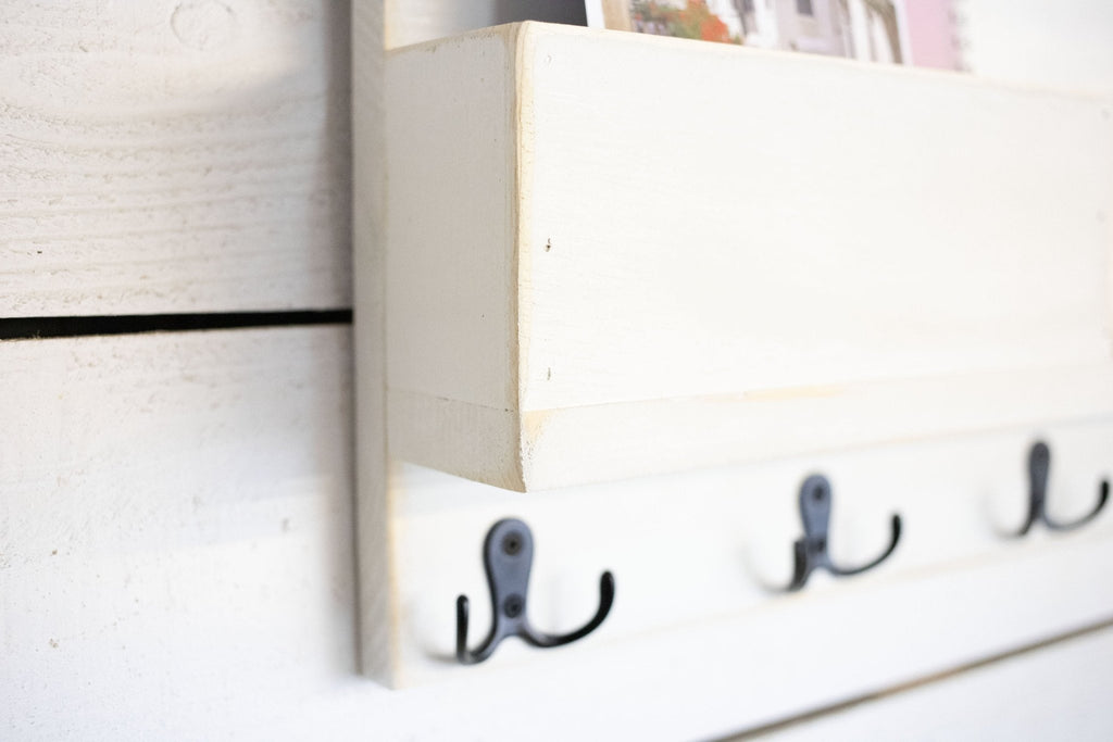 Solid Front Mail Holder with Shelf and Key Hooks. - The Coral Palm LLC