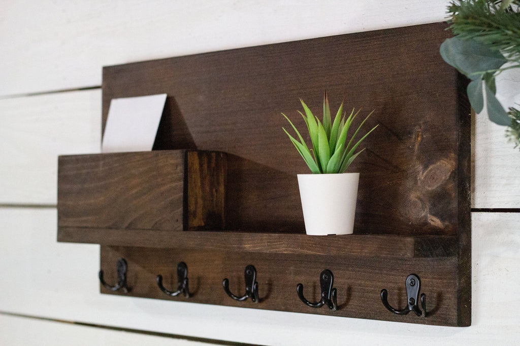 Solid Front Mail Holder with Shelf and Key Hooks. - The Coral Palm LLC