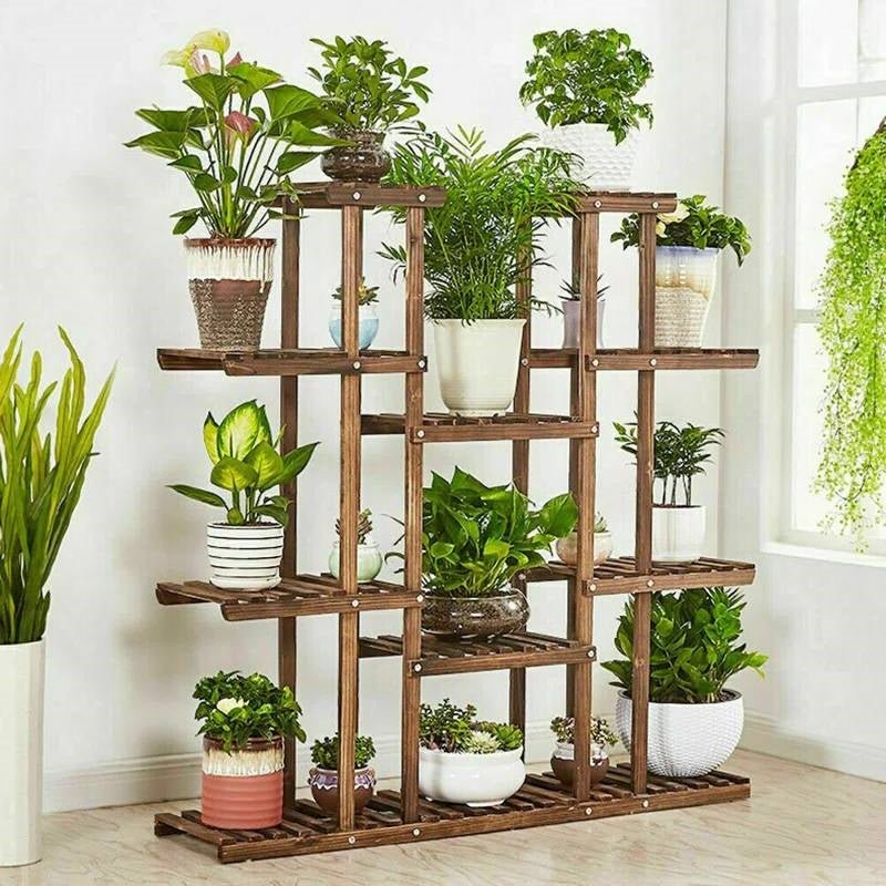 Solid Wood Indoor Outdoor 11 - Tier Plant Stand - The Coral Palm LLC