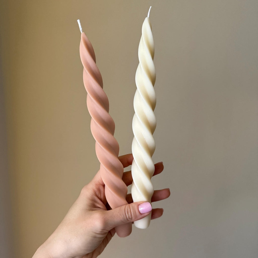 Spiral Soy Wax Taper Candle: Trendy Dinner Table Centerpiece - The Coral Palm LLC