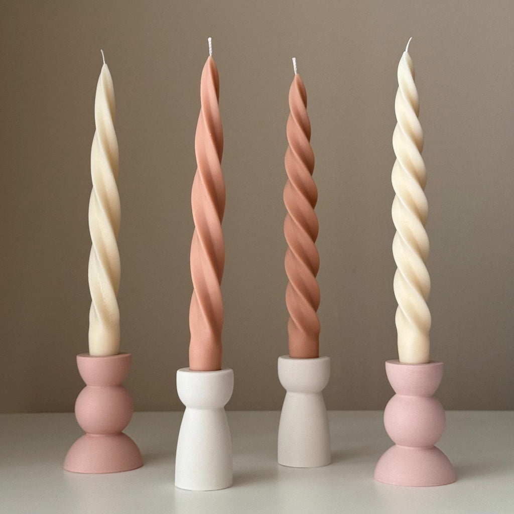 Spiral Soy Wax Taper Candle: Trendy Dinner Table Centerpiece - The Coral Palm LLC