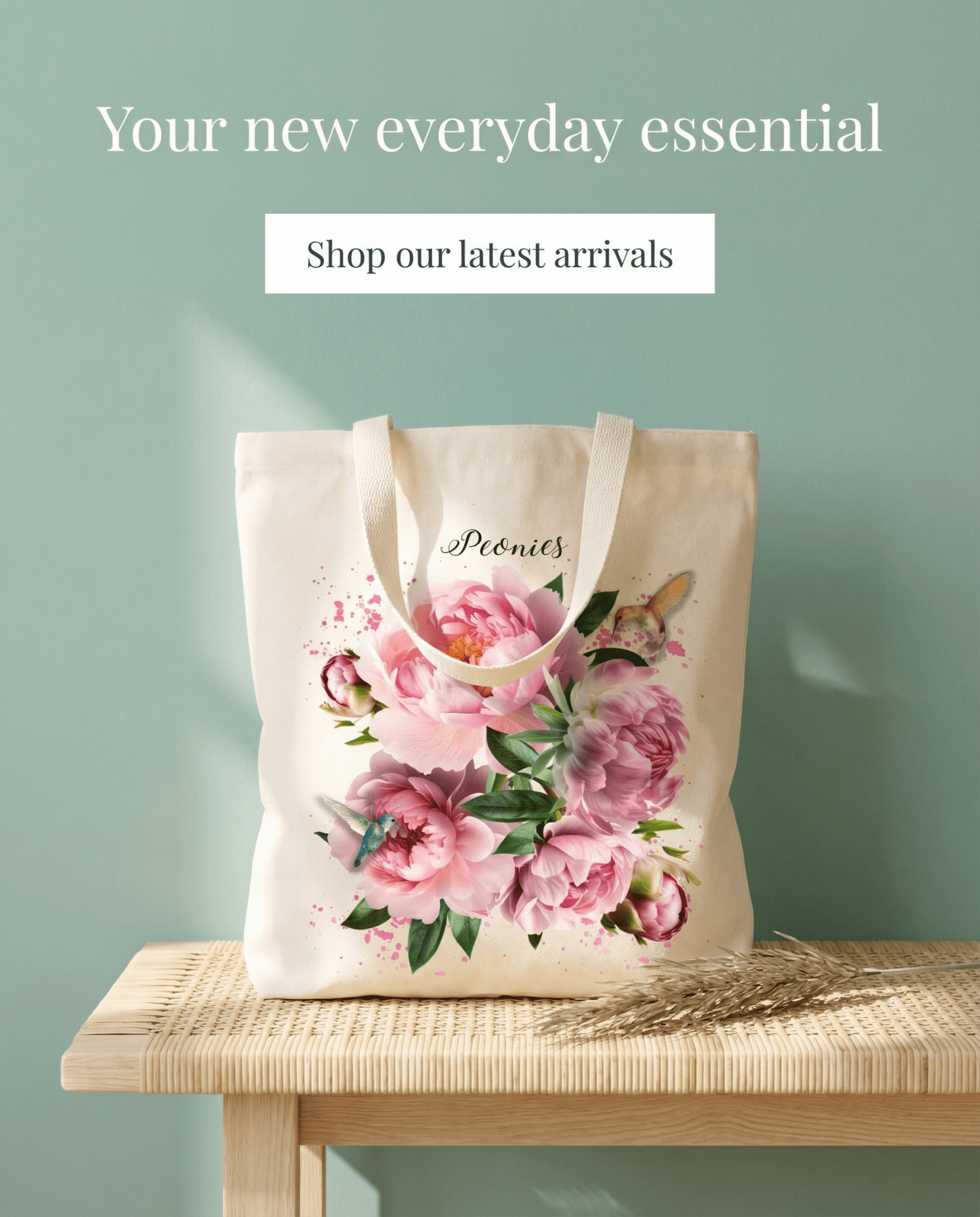 Spring Garden Peonies Flowers 12 oz Canvas Tote Bag - The Coral Palm LLC