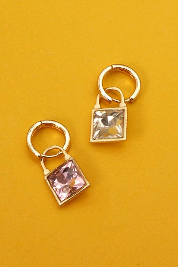 SQUARE CZ DROP MINI HOOP EARRINGS - The Coral Palm LLC