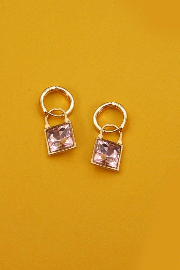 SQUARE CZ DROP MINI HOOP EARRINGS - The Coral Palm LLC