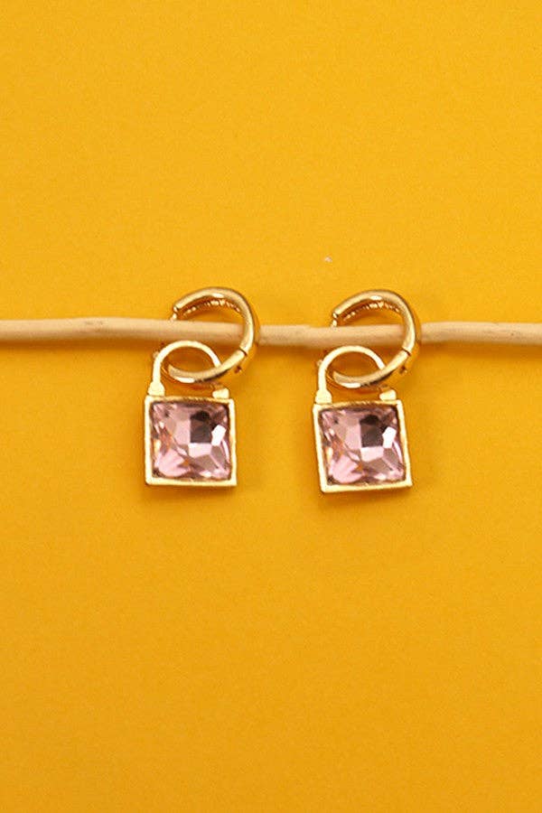 SQUARE CZ DROP MINI HOOP EARRINGS - The Coral Palm LLC