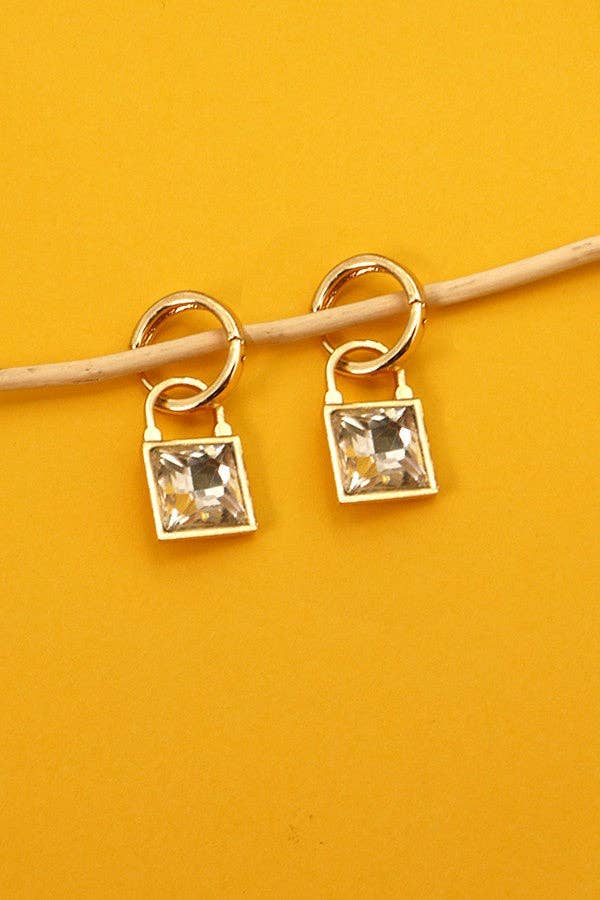 SQUARE CZ DROP MINI HOOP EARRINGS - The Coral Palm LLC