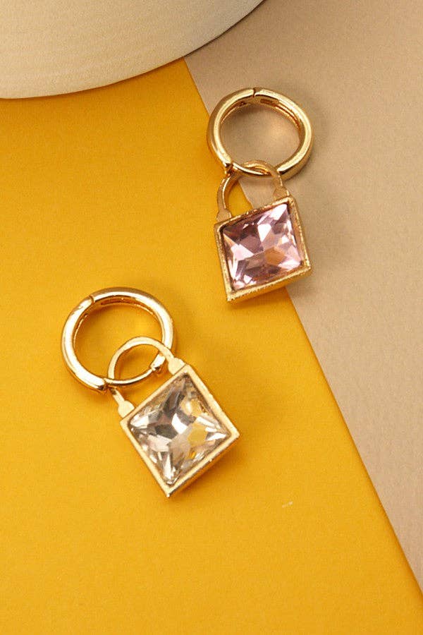 SQUARE CZ DROP MINI HOOP EARRINGS - The Coral Palm LLC