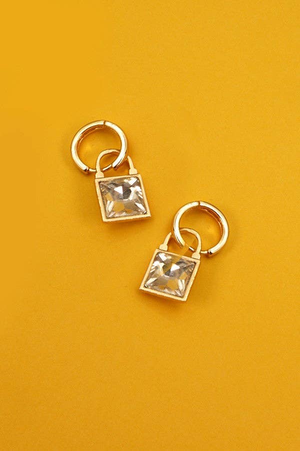 SQUARE CZ DROP MINI HOOP EARRINGS - The Coral Palm LLC