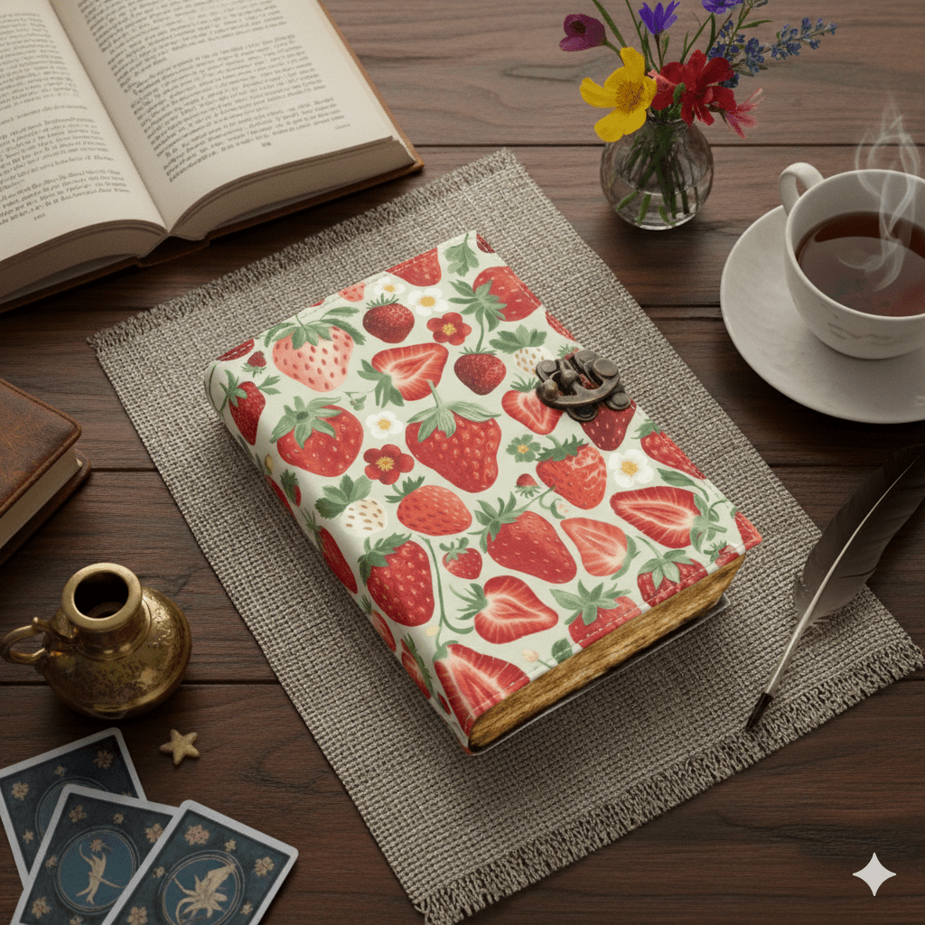 Strawberry Leather Journal Handmade Leather Journal - The Coral Palm LLC
