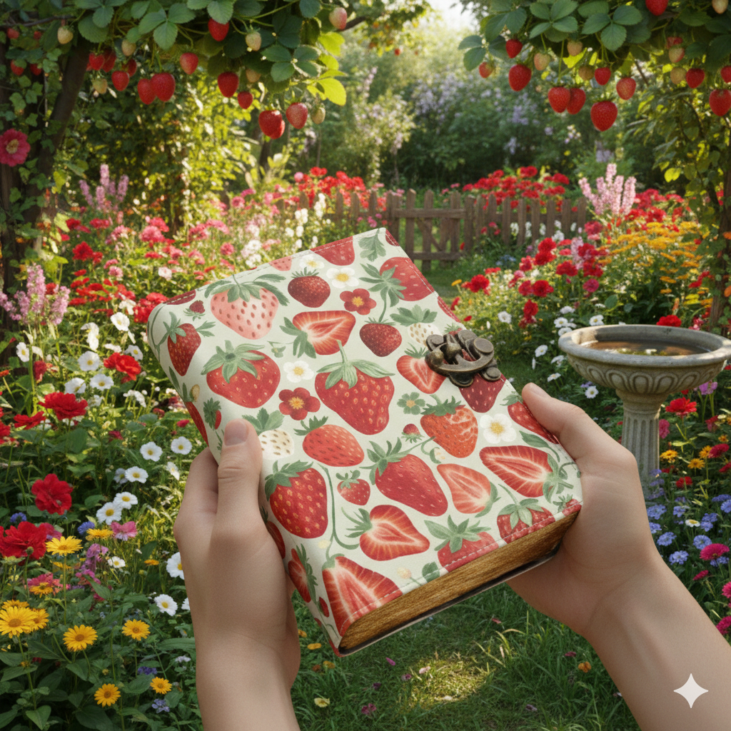 Strawberry Leather Journal Handmade Leather Journal - The Coral Palm LLC