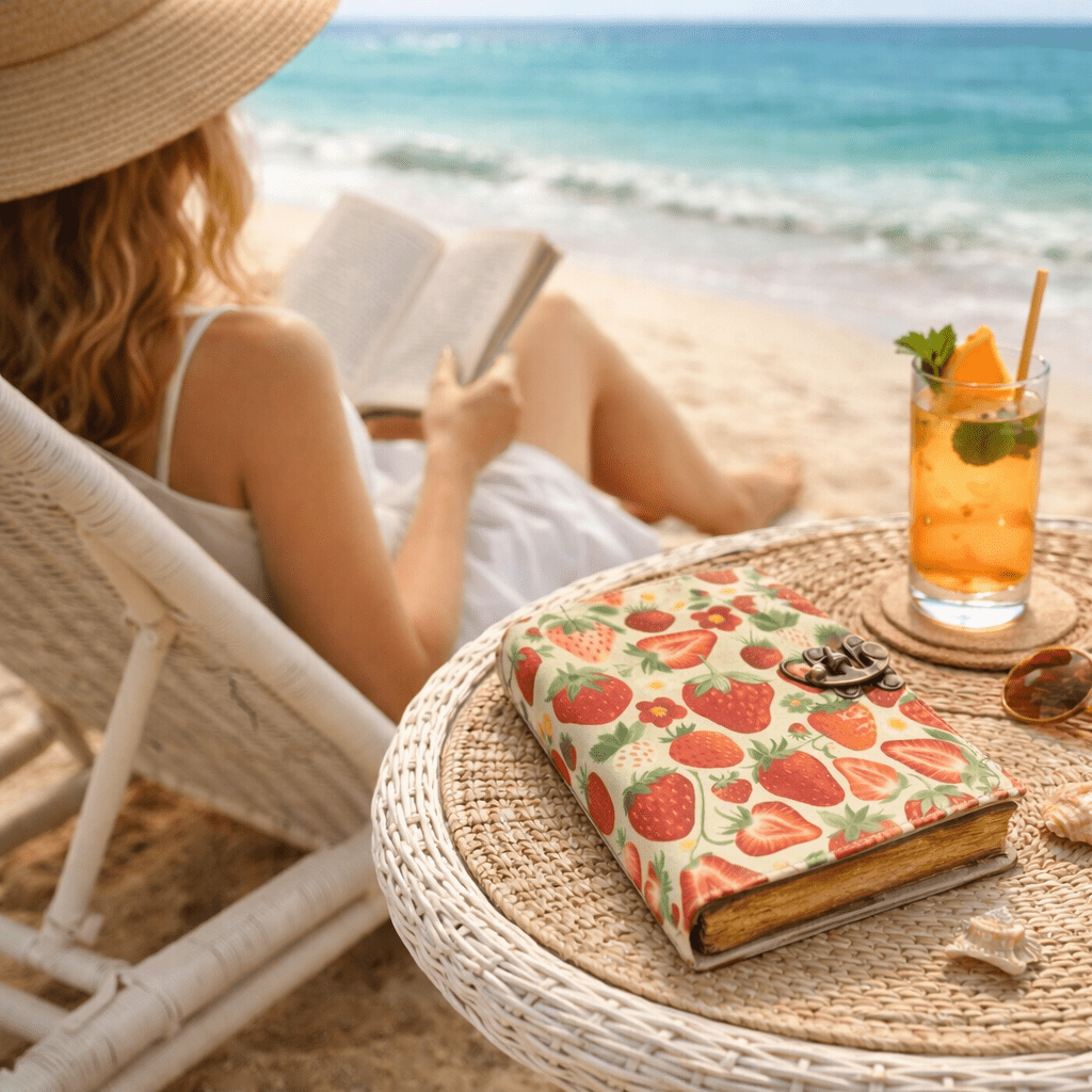 Strawberry Leather Journal Handmade Leather Journal - The Coral Palm LLC