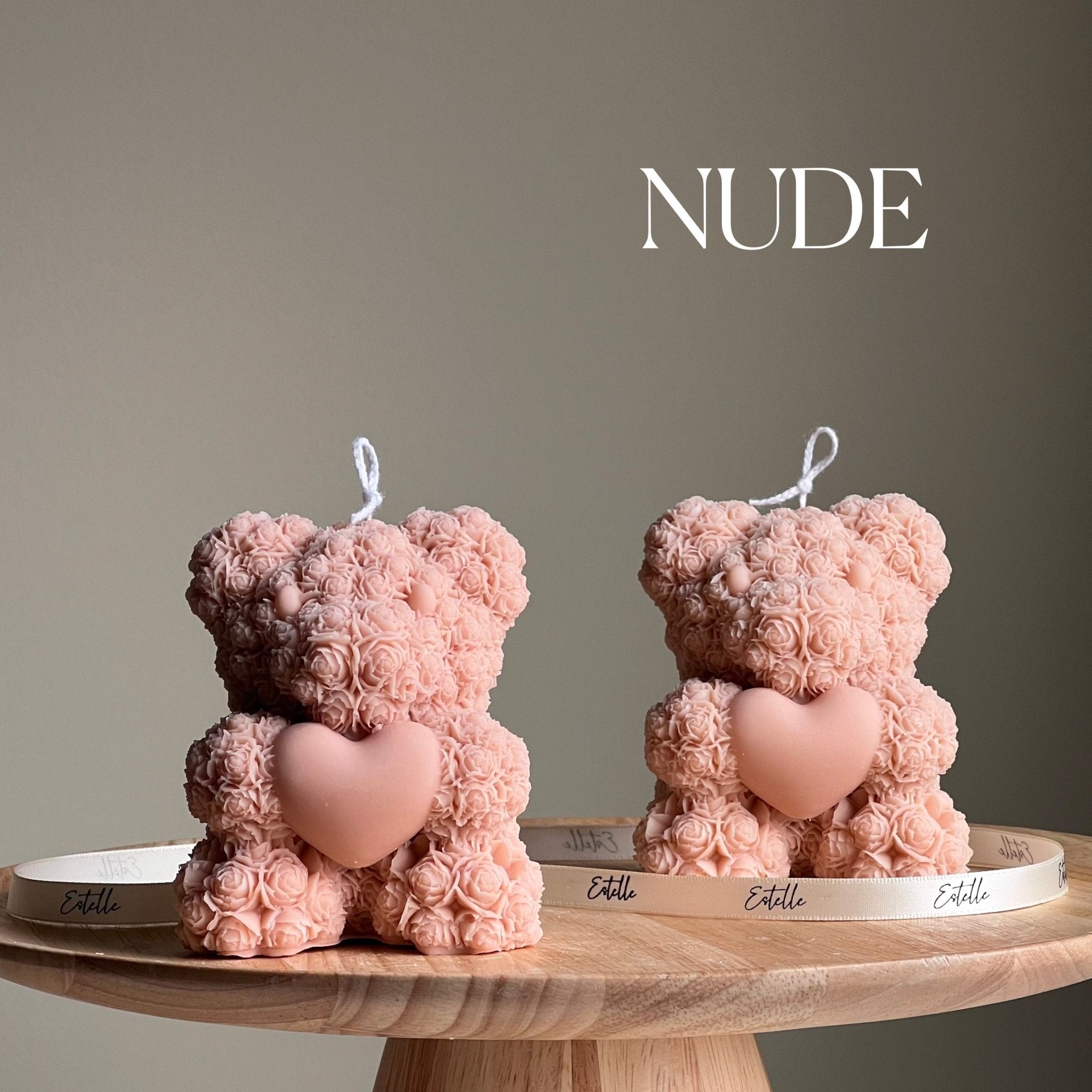 Teddy Bear Heart Candle: Sculptural Soy Wax Pillar - The Coral Palm LLC