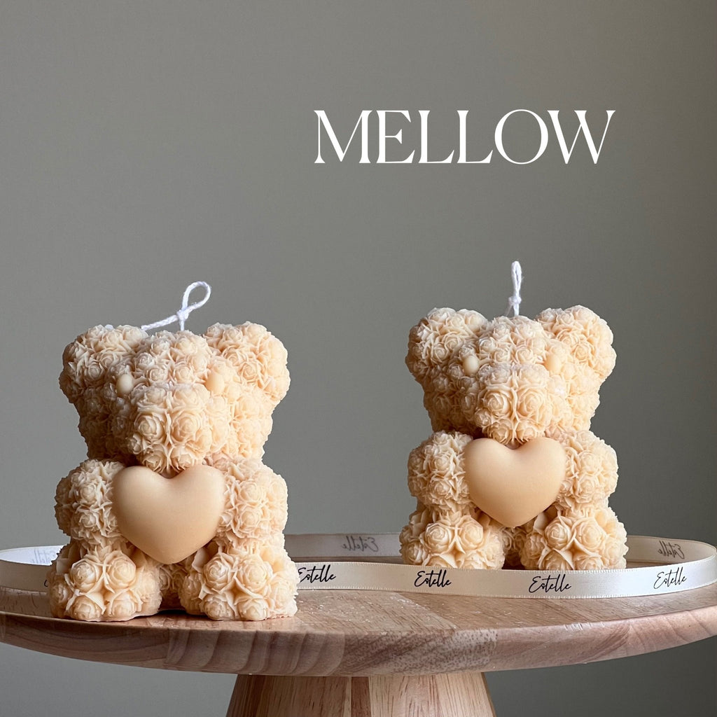 Teddy Bear Heart Candle: Sculptural Soy Wax Pillar - The Coral Palm LLC