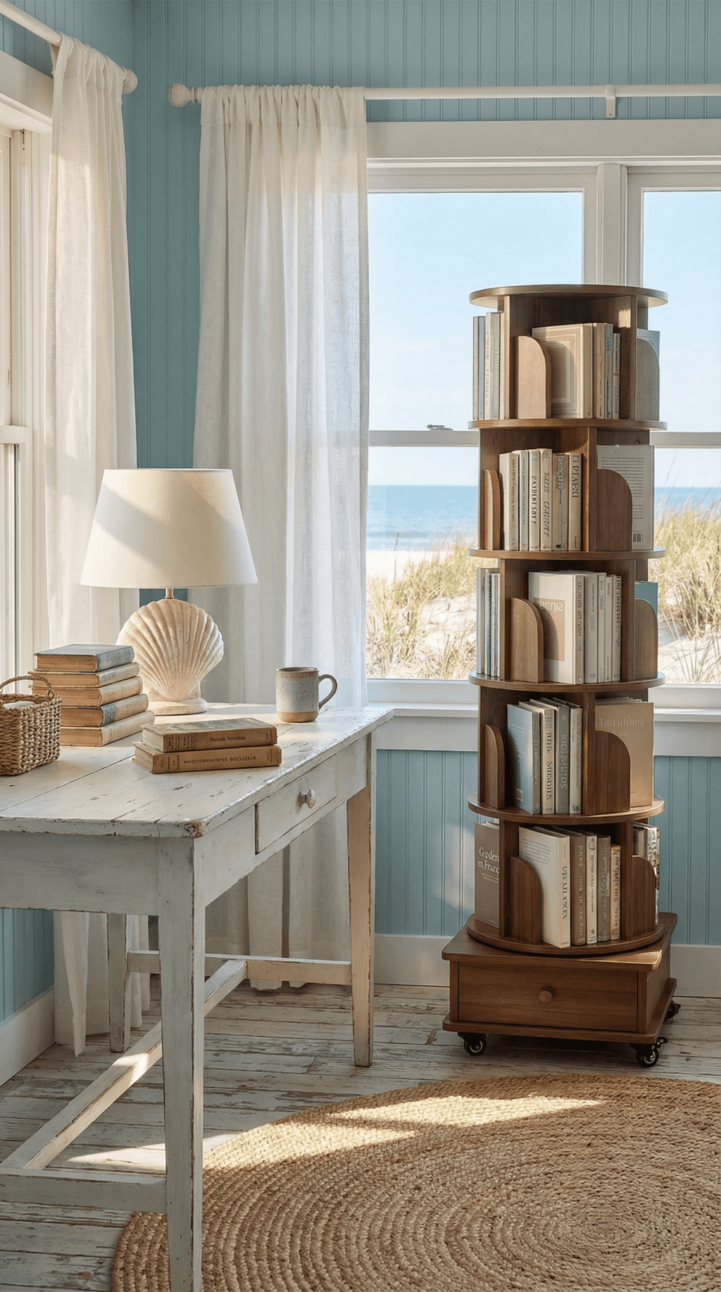 The Coastal Corner Rotating Book Tower - The Coral Palm LLC