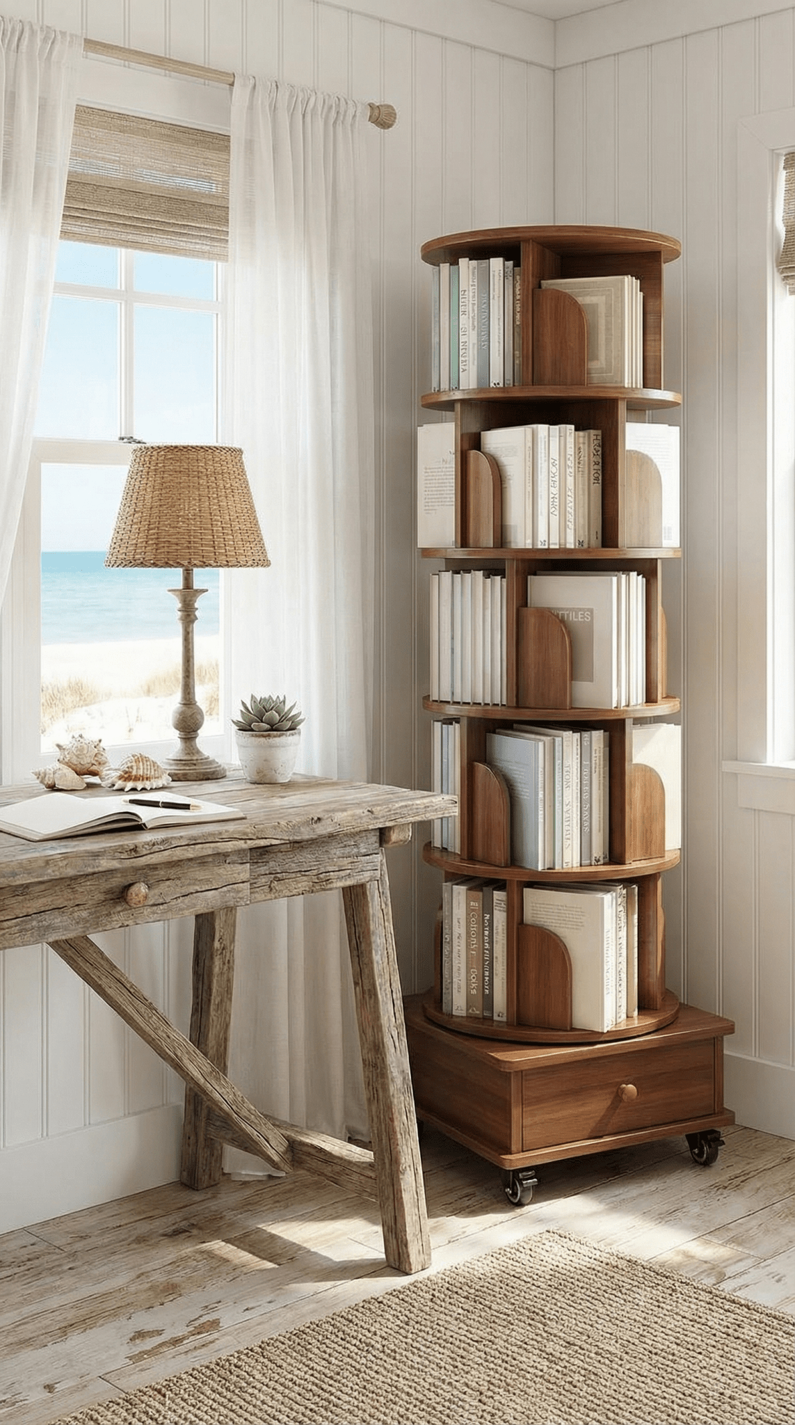 The Coastal Corner Rotating Book Tower - The Coral Palm LLC