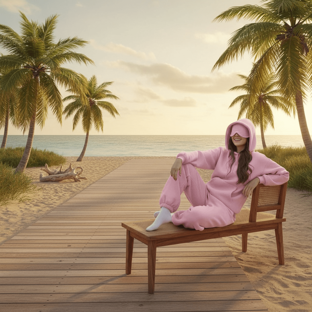 Travel Hoodie with Built-In Eye Mask - The Coral Palm