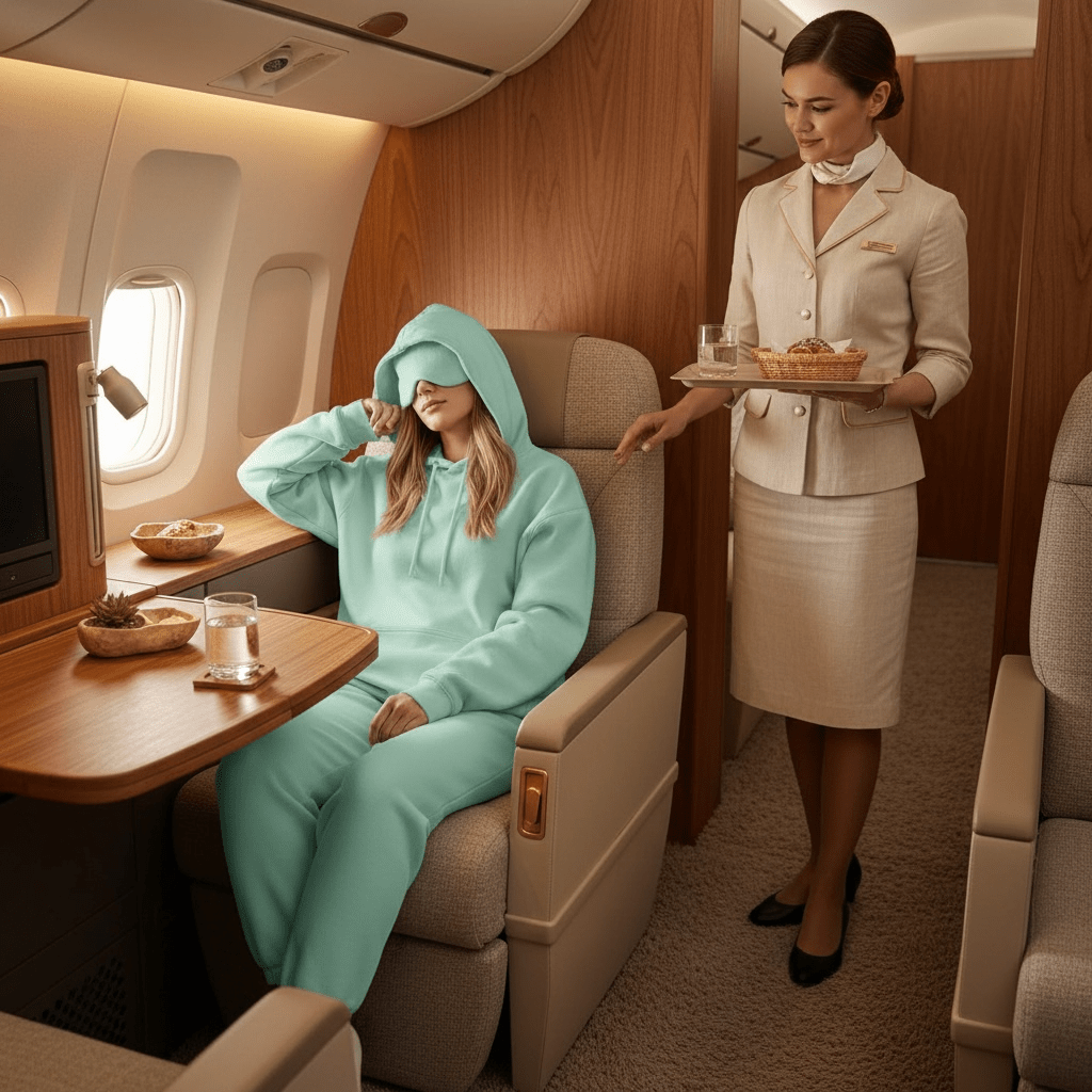 Travel Hoodie with Built-In Eye Mask - The Coral Palm
