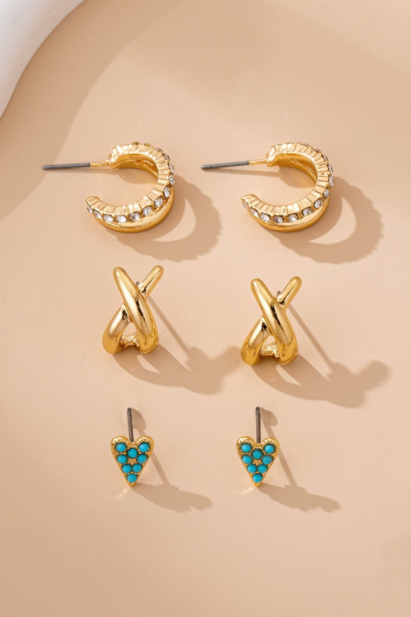 Turquoise & Crystal Mixed Earring Set - The Coral Palm LLC