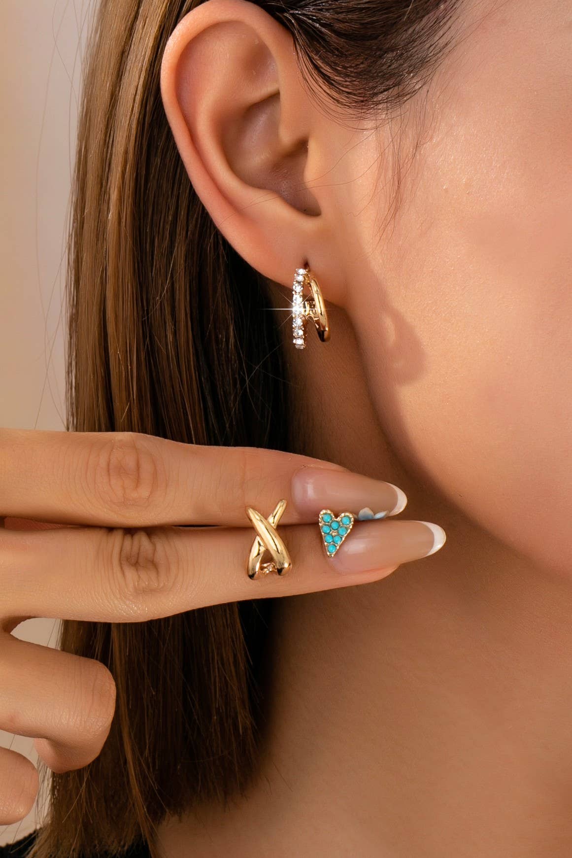 Turquoise & Crystal Mixed Earring Set - The Coral Palm LLC