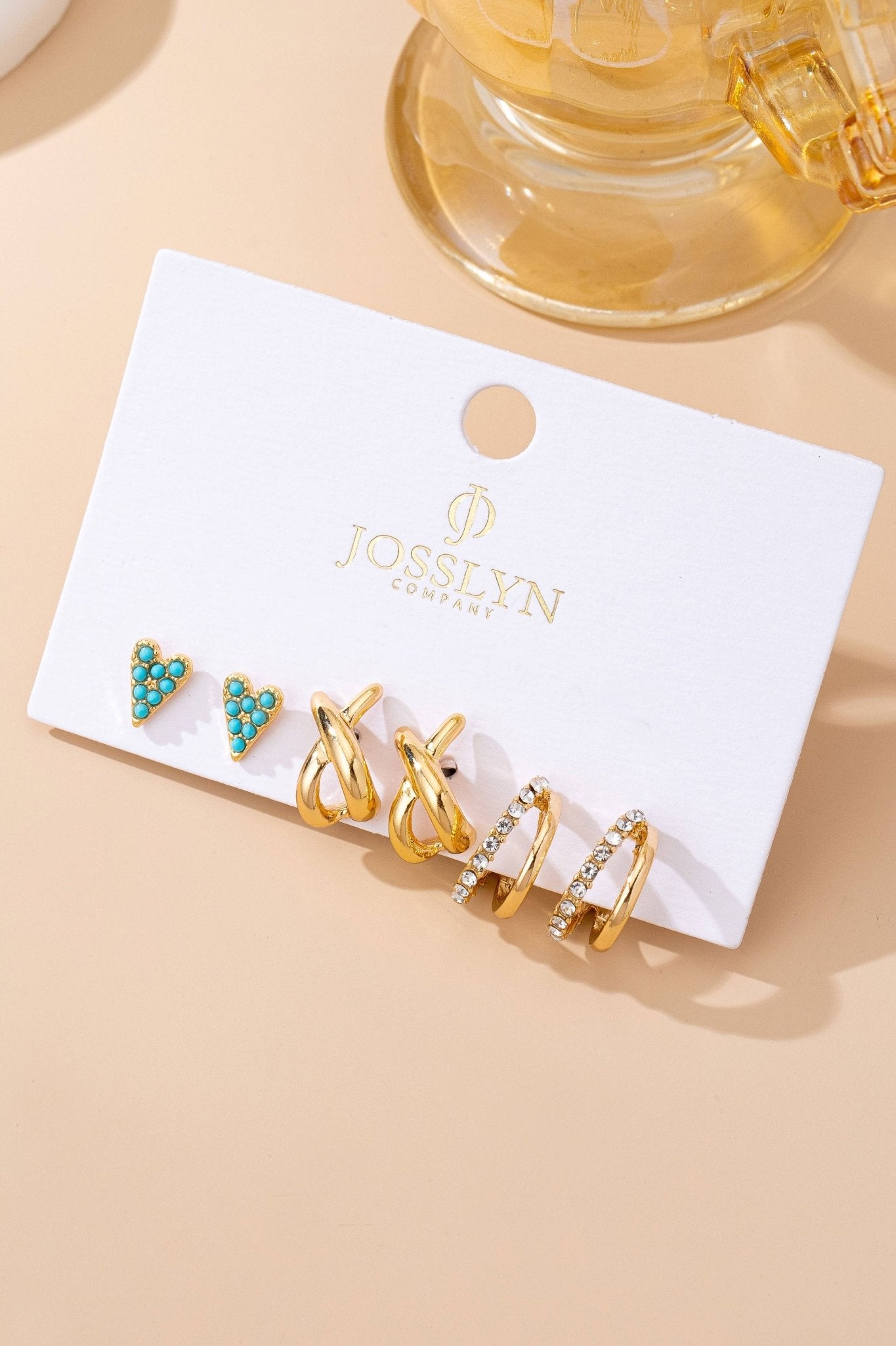 Turquoise & Crystal Mixed Earring Set - The Coral Palm LLC