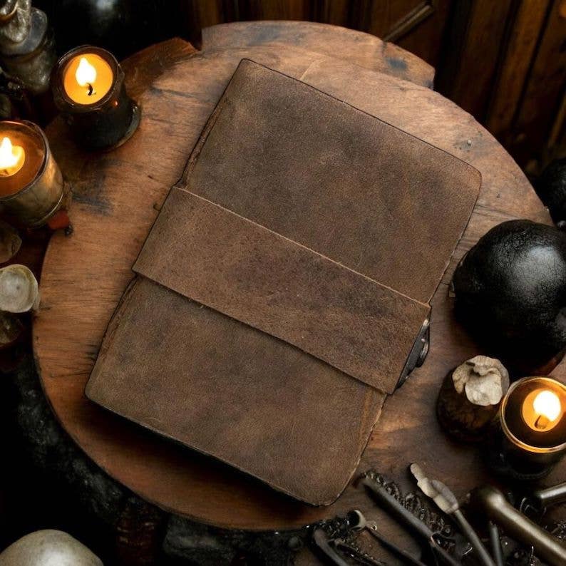 Vintage Handmade Leather Journal with Deckle Edge Paper - The Coral Palm LLC