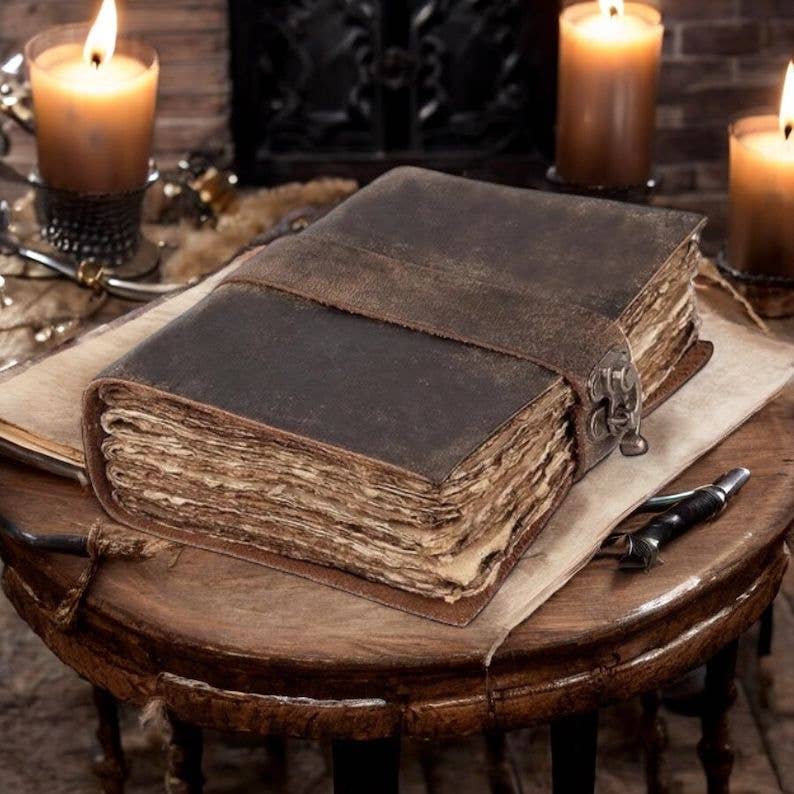 Vintage Handmade Leather Journal with Deckle Edge Paper - The Coral Palm LLC