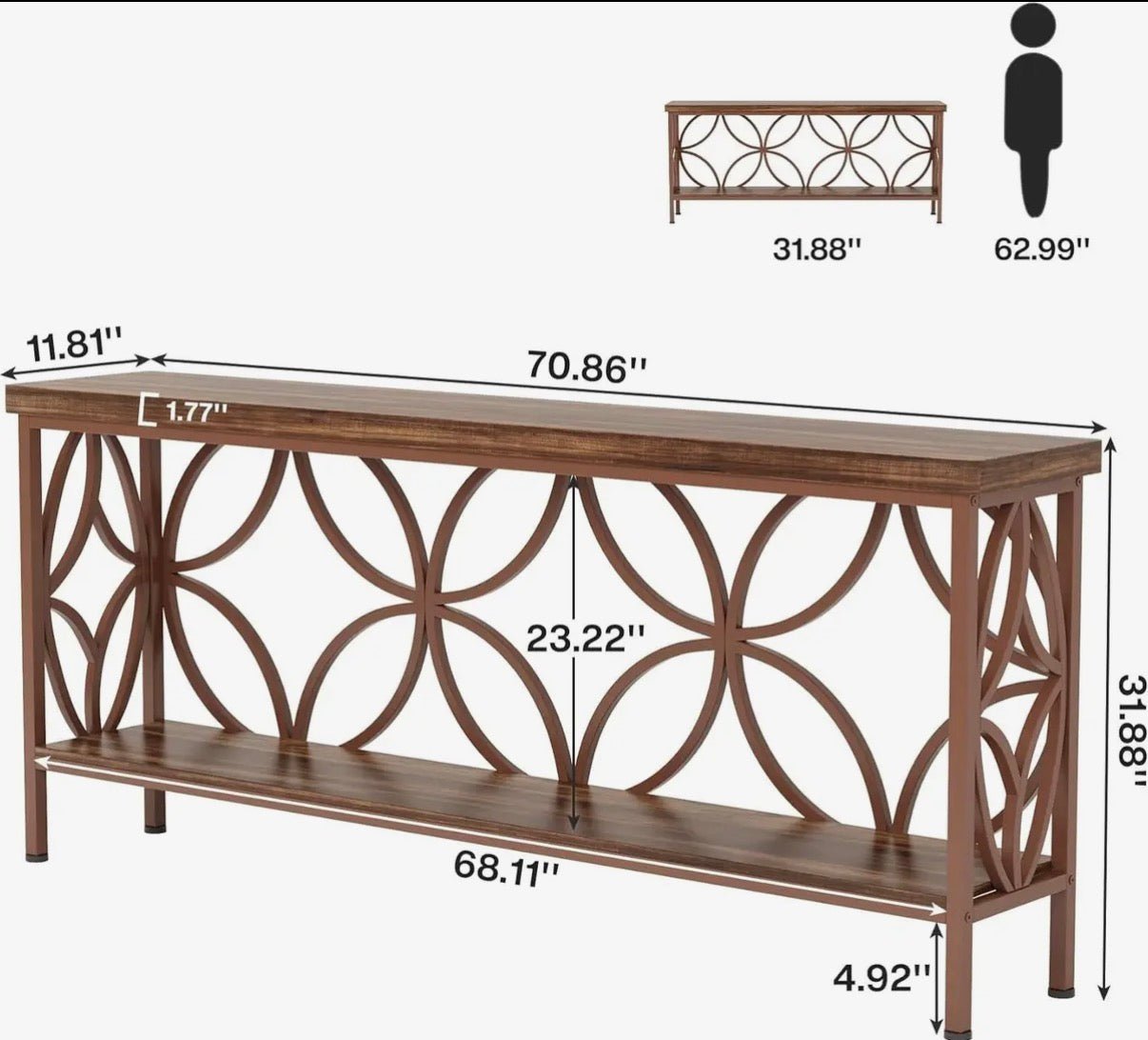 Vintage Scroll Metal Console Table - The Coral Palm LLC