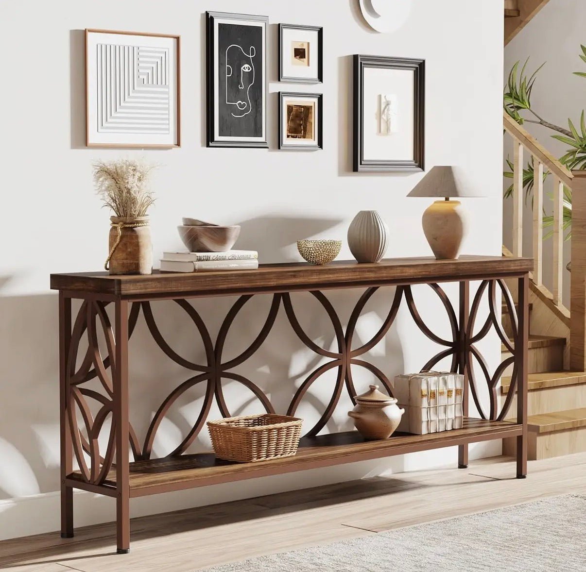 Vintage Scroll Metal Console Table - The Coral Palm LLC
