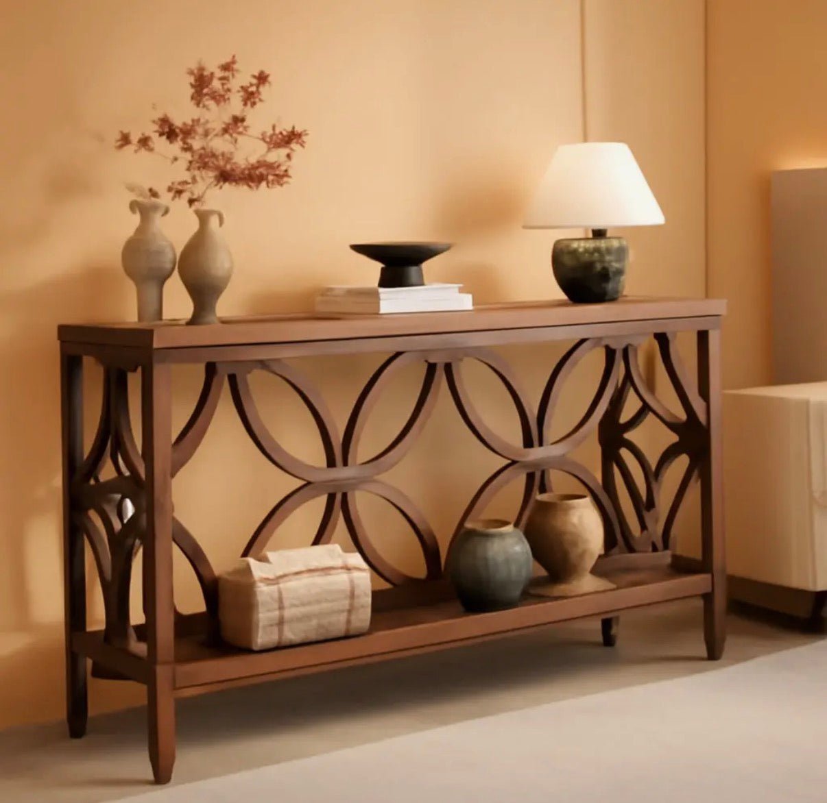 Vintage Scroll Metal Console Table - The Coral Palm LLC