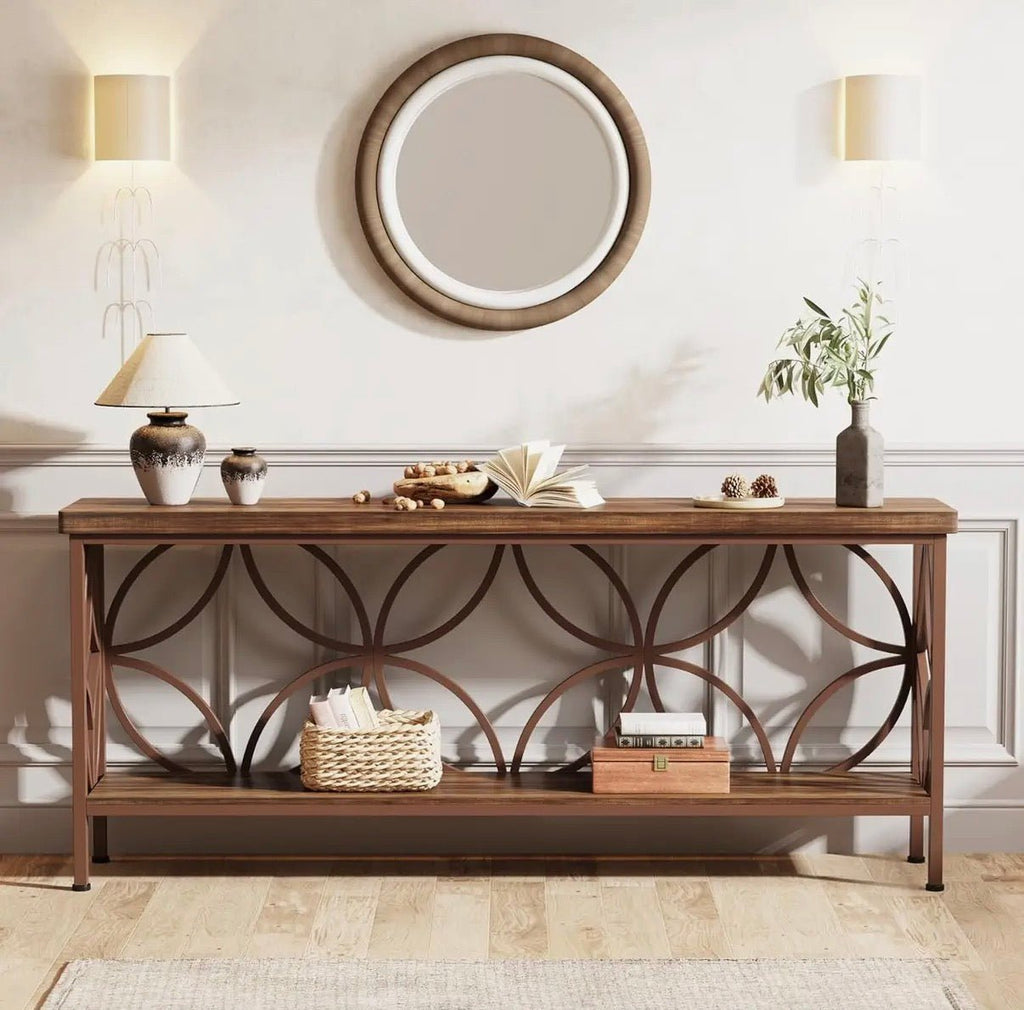 Vintage Scroll Metal Console Table - The Coral Palm LLC