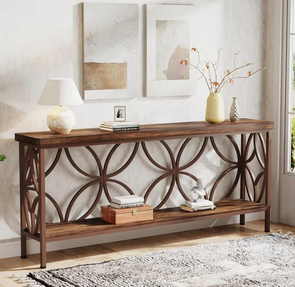 Vintage Scroll Metal Console Table - The Coral Palm LLC